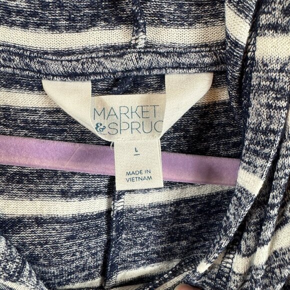Market & Spruce Navy White Striped Hooded Pullover Tunic | Size L - Picture 7 of 9